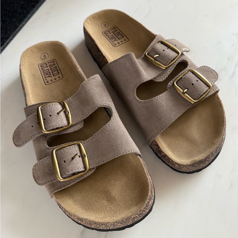 New Faded glory Men’s slippers sandals leather Cork footbed Gold Buckles Size 9 - Picture 11 of 11